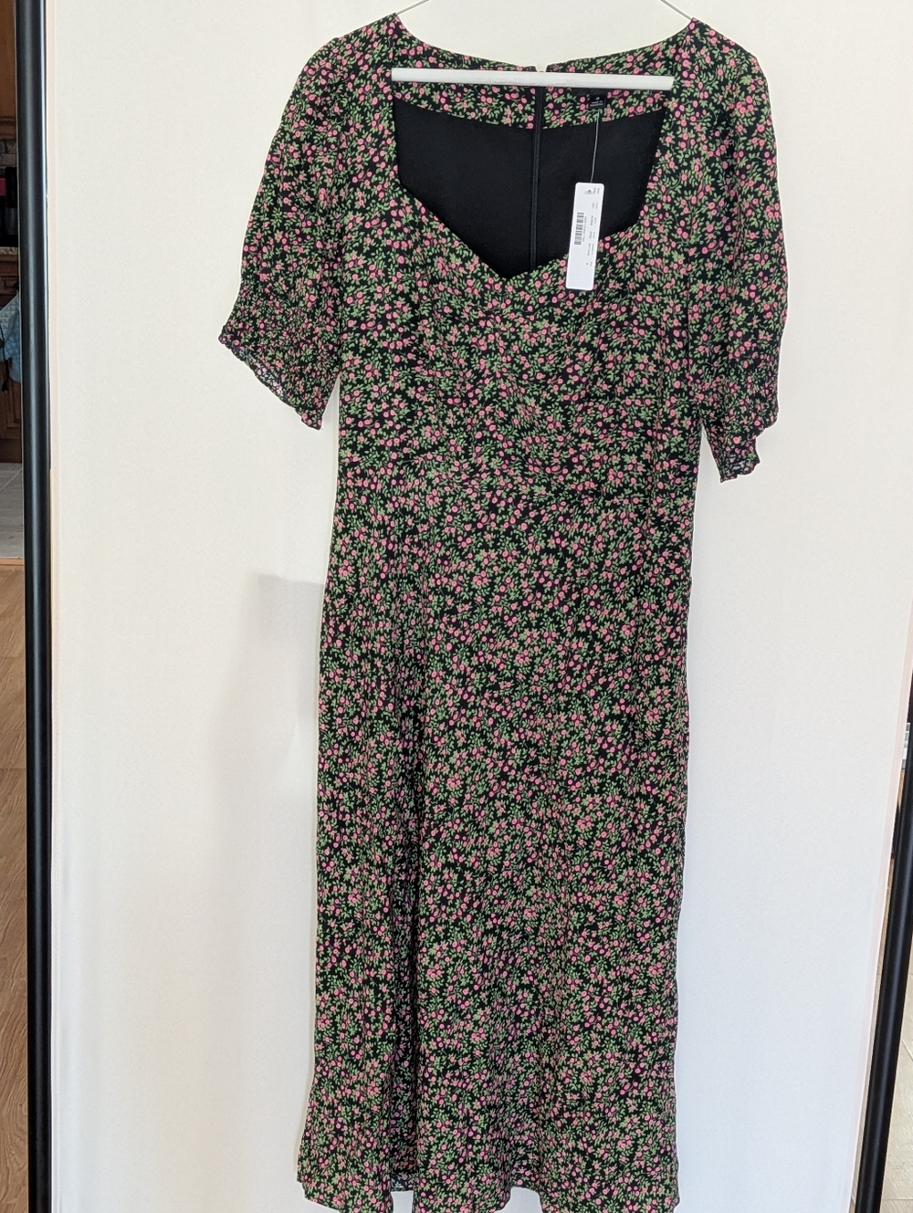 J. Crew Black Midi Dress with Pink Floral Print